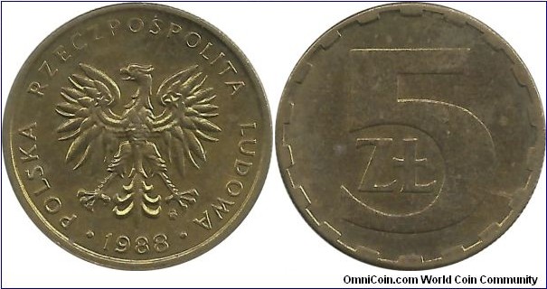 Poland 5 Zlotych 1988