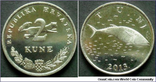Croatia 2 kune.
2013, Cu-ni-zn.
Weight; 6,2g.
Diameter; 24,5mm