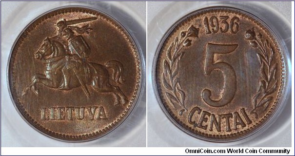 1936 5 centai PCGS 64BN