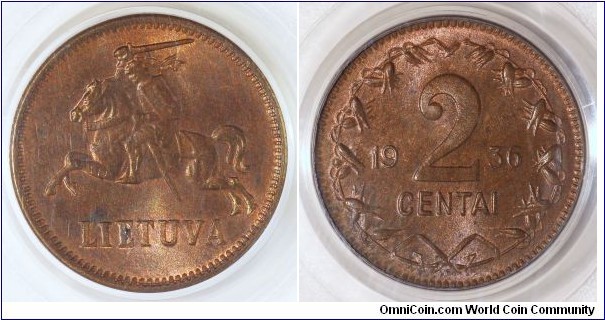 1936 2 centai PCGS 64BN