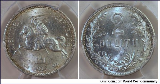 1925 2 Litai PCGS 63