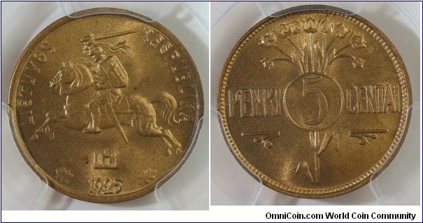 1925 5 centai PCGS 66