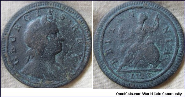 1723, unusual wider date fair grade but a bit green