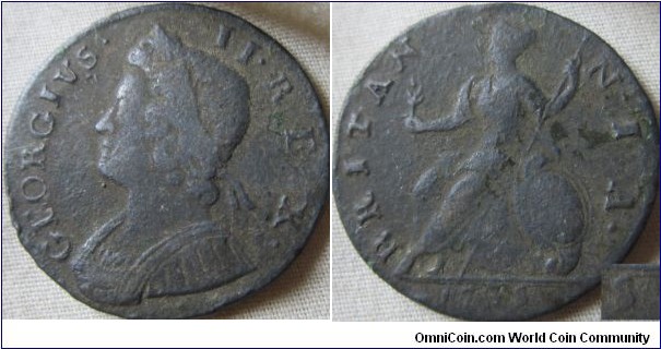 1735 halfpenny mid sized? numerals, Double exergue line
