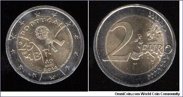 2 Euros 40th Anniversary  of 25 April Revolution 