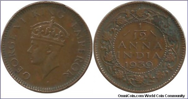 India-British 1/12 Anna 1939(B)