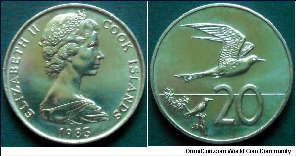 Cook Islands 20 cents (tene)
1983, Cu-ni.
Weight; 11,31g.
Diameter; 28,52mm.