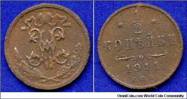 1/2 kopeek.
Russian Empire.
This coin was found using a metal detector in the Moscow region.
SPB.


Cu. 