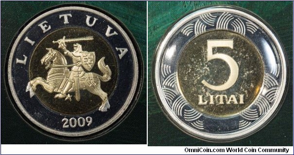 5 Litai proof-like from 2009 proof-like mint set