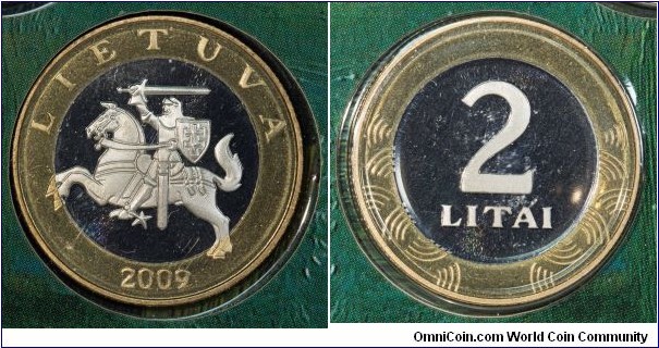 2 Litai proof-like from 2009 proof-like mint set