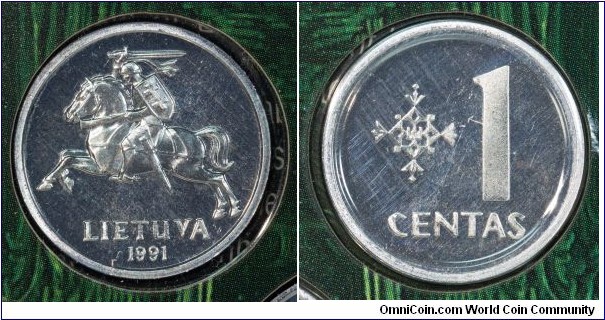1991 1 centas proof-like from 2009 proof-like mint set