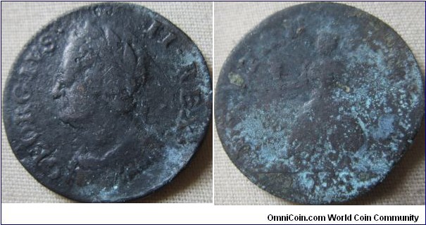 corroded George II farthing, probably 1754