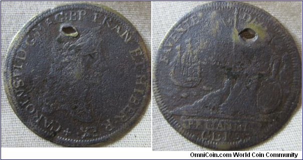bass jeton of charles II similar design to the medal commerating 
the Peace of Breda