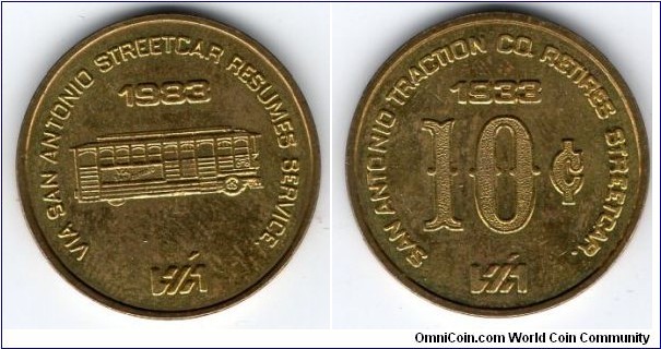 VIA San Antonio Streetcar 1983 transit token - Texas