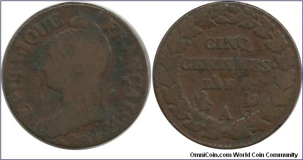 France 5 Centimes L'AN 8A (1799-1800)(Paris)