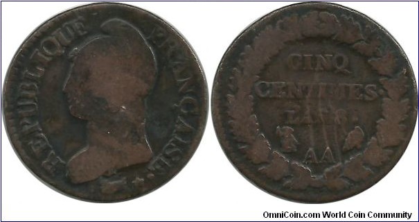 France 5 Centimes L'AN 8AA (1799-1800)(Metz)