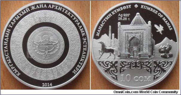 10 Som - Kumbez of Manas - 28.28 g 0.925 silver Proof - mintage 2,000