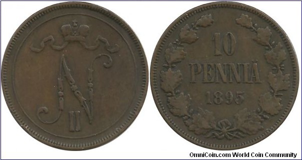 Finland-Grand Duchy 10 Pennia 1895