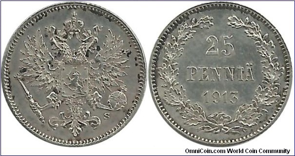 Finland-Grand Duchy 25 Pennia 1913