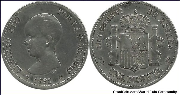 Spain 1 Peseta 1891(91) PG-M