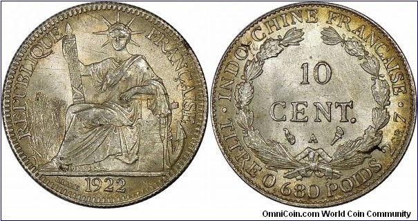 French Indochina, 10 Cents, Paris mint