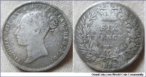1872 sixpence, die 8, fair