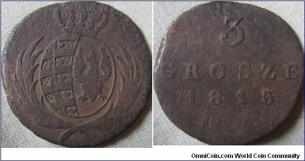 1813 Poland - Warszawa Duchy 3 grosze 1,139,000 minted