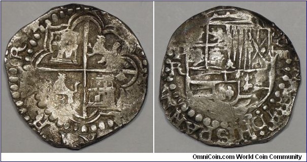 Spanish colonial, Bolivia, Potosí, Philip III, Silver cob 8 Reales, N.D. (1598 - 1621 AD), mint mark: P. Assayer: R.