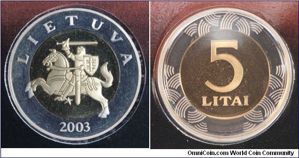 5 Litai proof-like from 2003 proof-like mint set