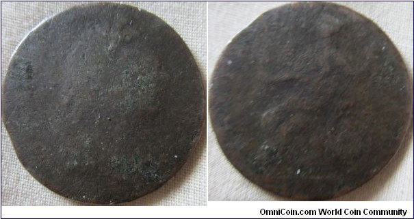 very worn George III halfpenny