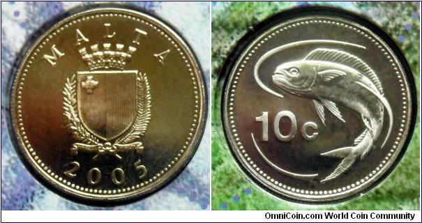Malta 10 cents from 2005 mintset.