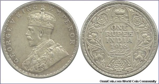 India-British 1 Rupee 1918(B)