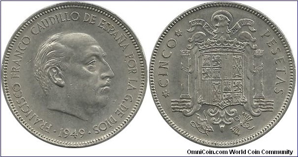 Spain 5 Pesetas 1949(50)
