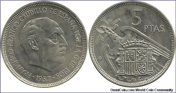 Spain 5 Pesetas 1957(75)