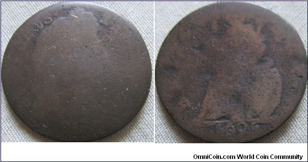 1695 farthing with Double exergue line