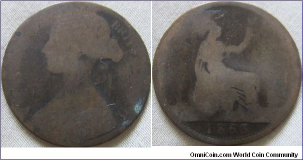 1863 penny, low grade