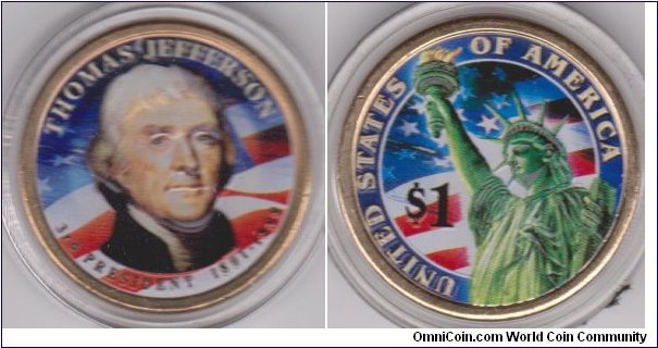 3rd President Thomas Jefferson 1$ 1801-1809