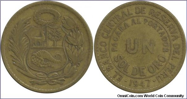 Peru 1 Sol de Oro 1947