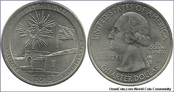 USA Quarter Dollar 2013D-Fort McHenry-Maryland