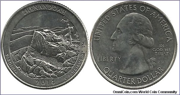 USA Quarter Dollar 2014D-Shenandoah-Virginia
