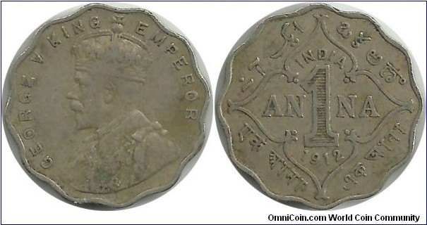 India-British 1 Anna 1912