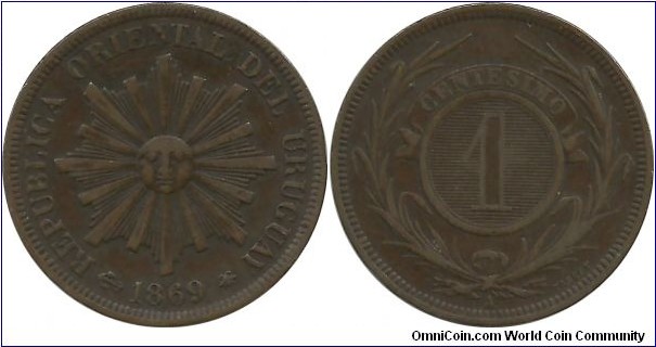 Uruguay 1 Centesimo 1869A