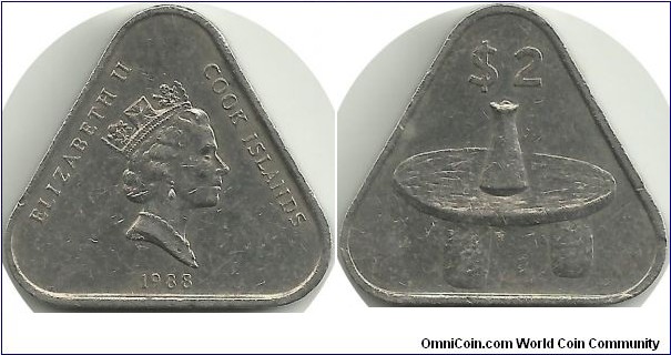 CookIslands 2 Dollars 1988