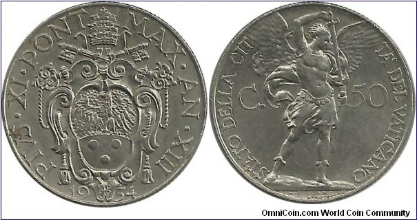 Vatican 50 Centesimi 1934