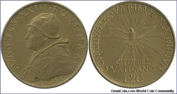 Vatican 20 Lire 1962-John XXIII