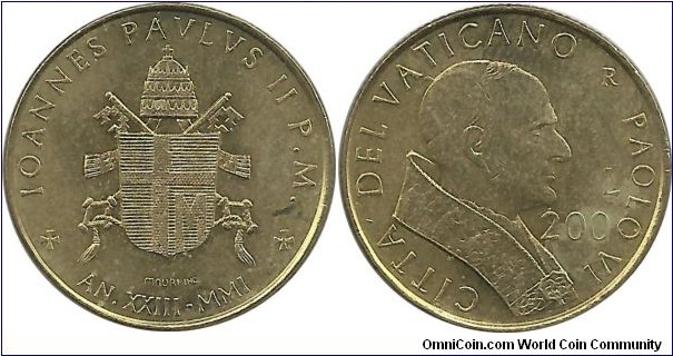 Vatican 200 Lire 2001 - John Paul II