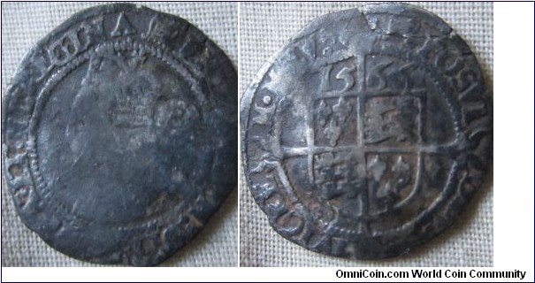 1566 Halfgroat, portcullis mintmark