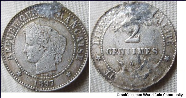 very damaged 1897 2 centime