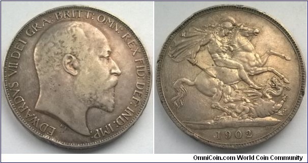 Edward VII 1902 crown. F - reverse aVF. Edge knocks.