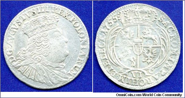 6 grosz.
Sachsen-Polen.
Friedrich August III (1734-1764)von Saschen.
Dresden mint.


Ag.